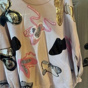 QUEEN OF SPARKLES Pink and Gold Embellished Dance Sweater